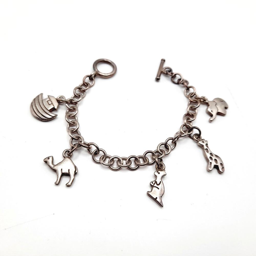 Vintage Noah's Ark Silver Charm Bracelet - Stamped 925 - 7 1/4 Inches